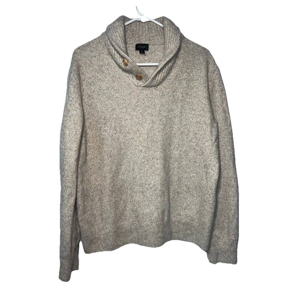 J.Crew Men's Merino Wool Blend Shawl Collar Marbled Tan Sweater Size Large